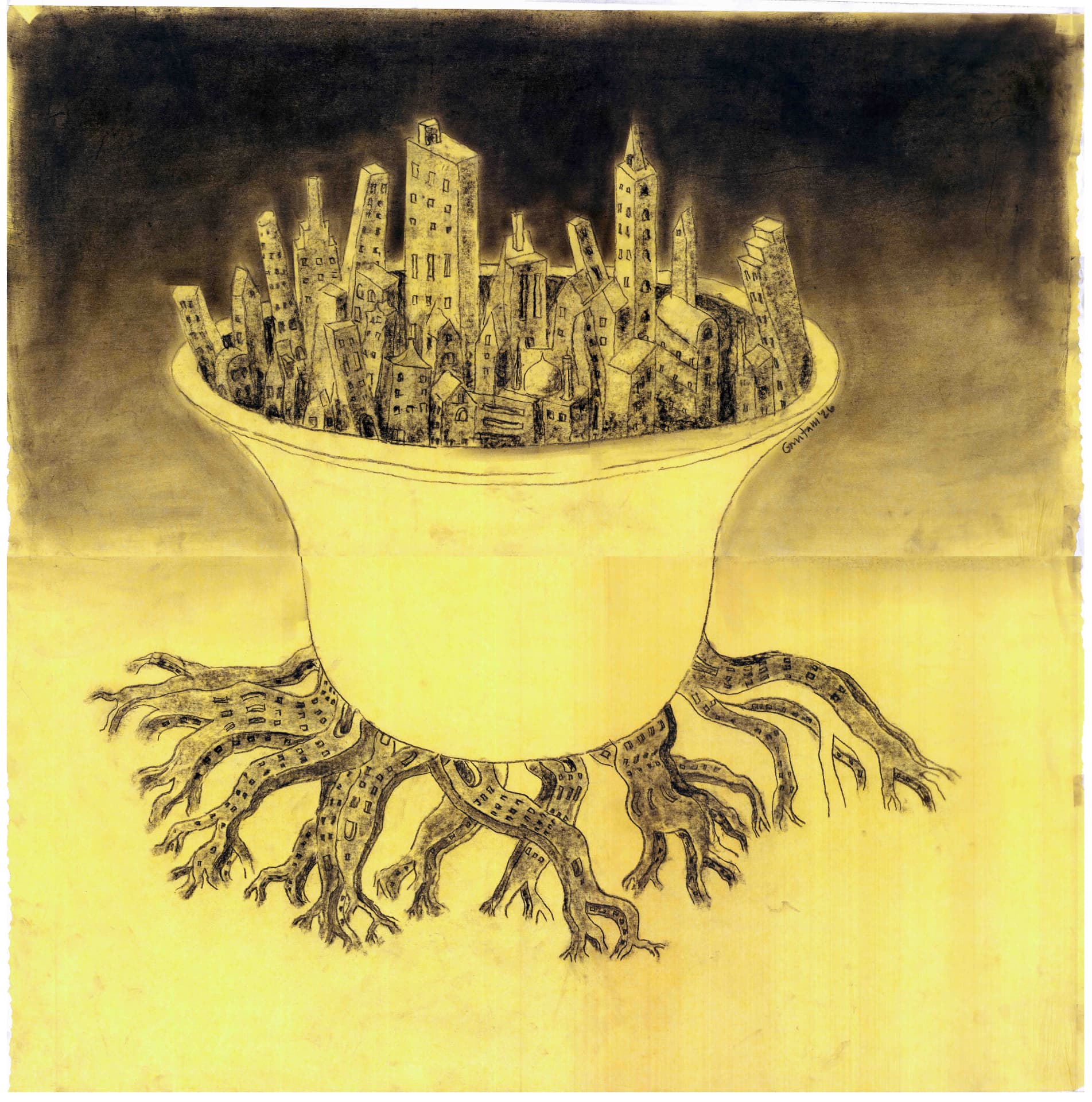 City Roots — drawing by Gautam Bhatia