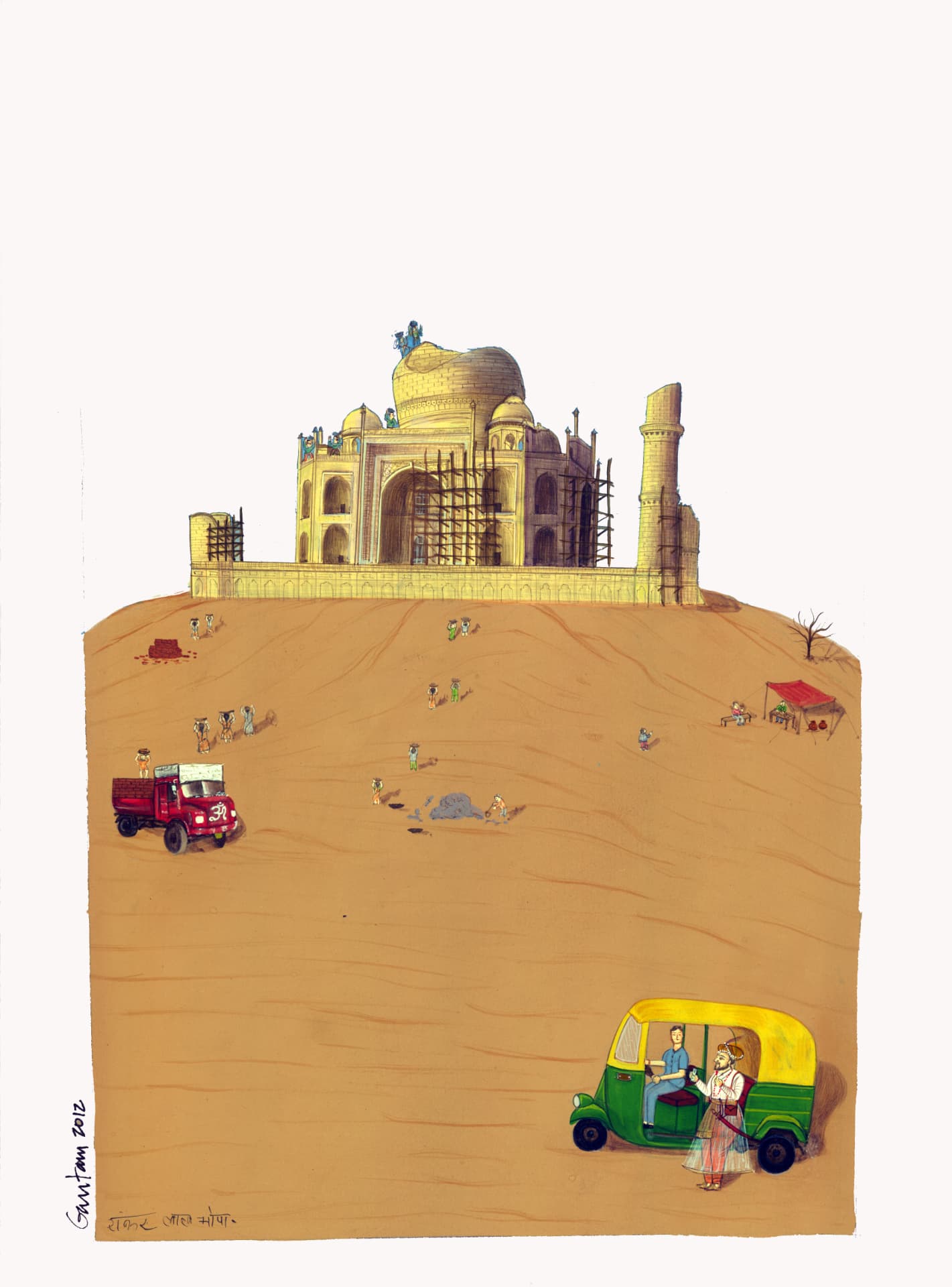 Site Inspection — miniature painting by Gautam Bhatia