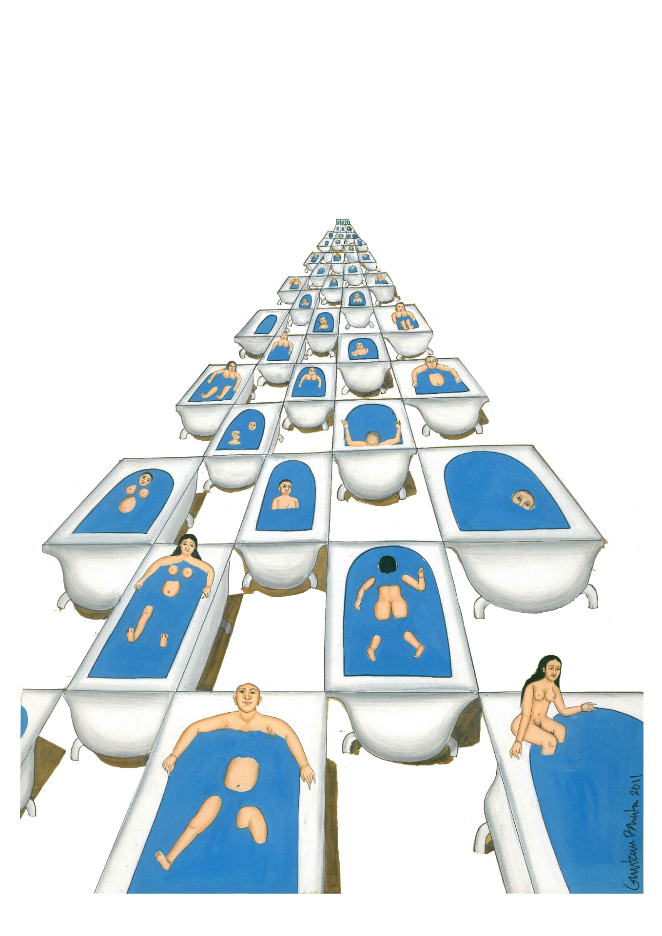 Public Bath — miniature painting by Gautam Bhatia