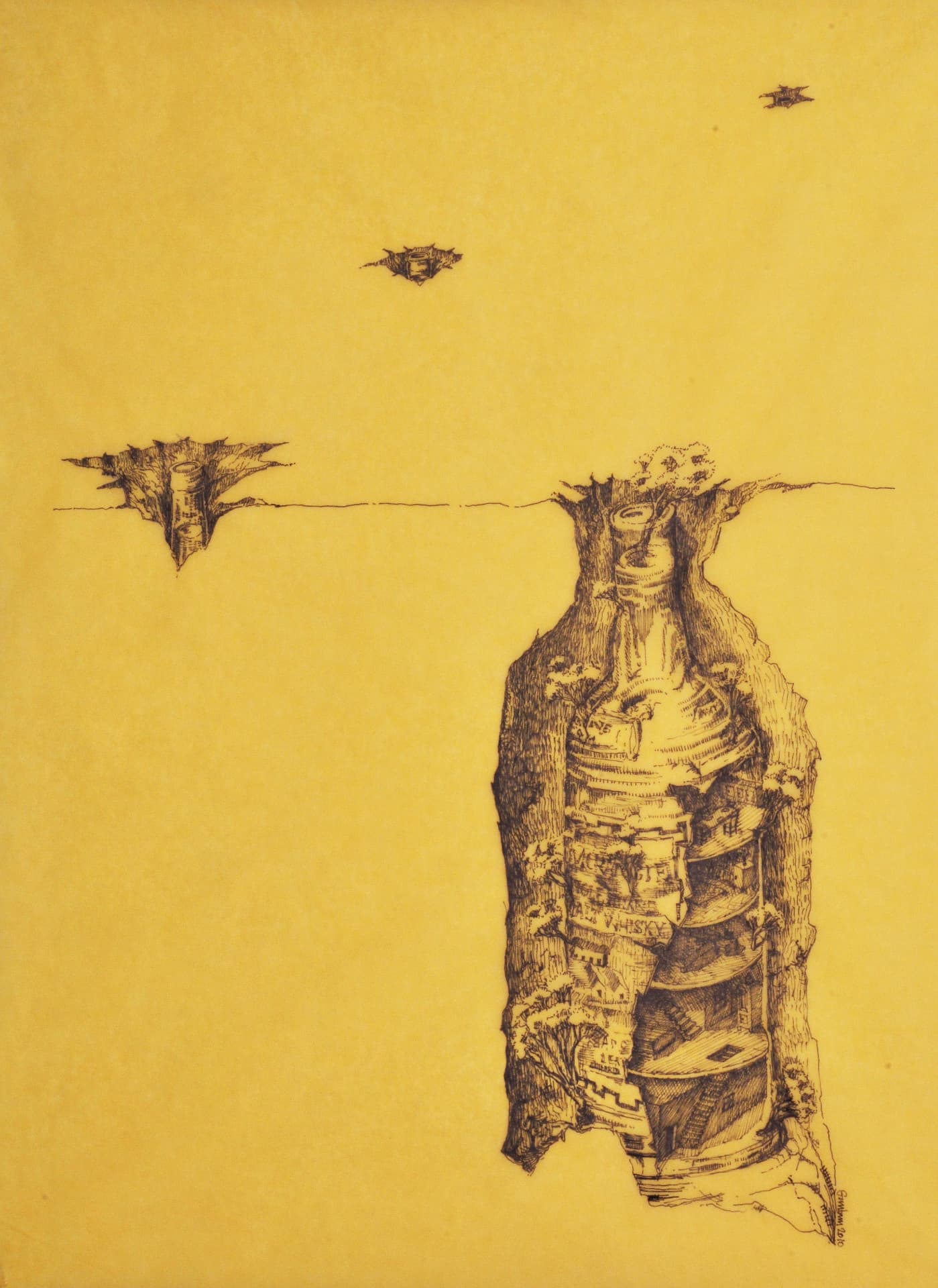 Excavation — ink drawing by Gautam Bhatia